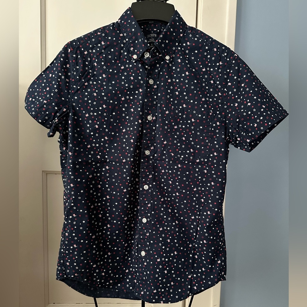 J. Crew Navy Star and Flag Button Down Shirt